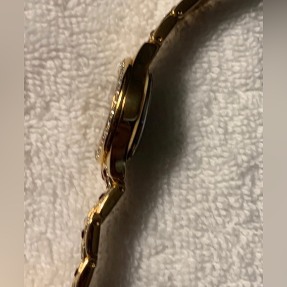 #J946 - Main Line Time Brand Gold-tone w/Red & Clear CZ Accents Ladies Watch - Picture 11 of 13